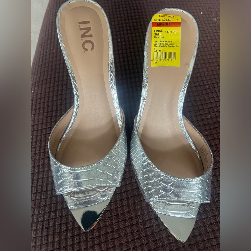 I.N.c silver slip on heels from Macys